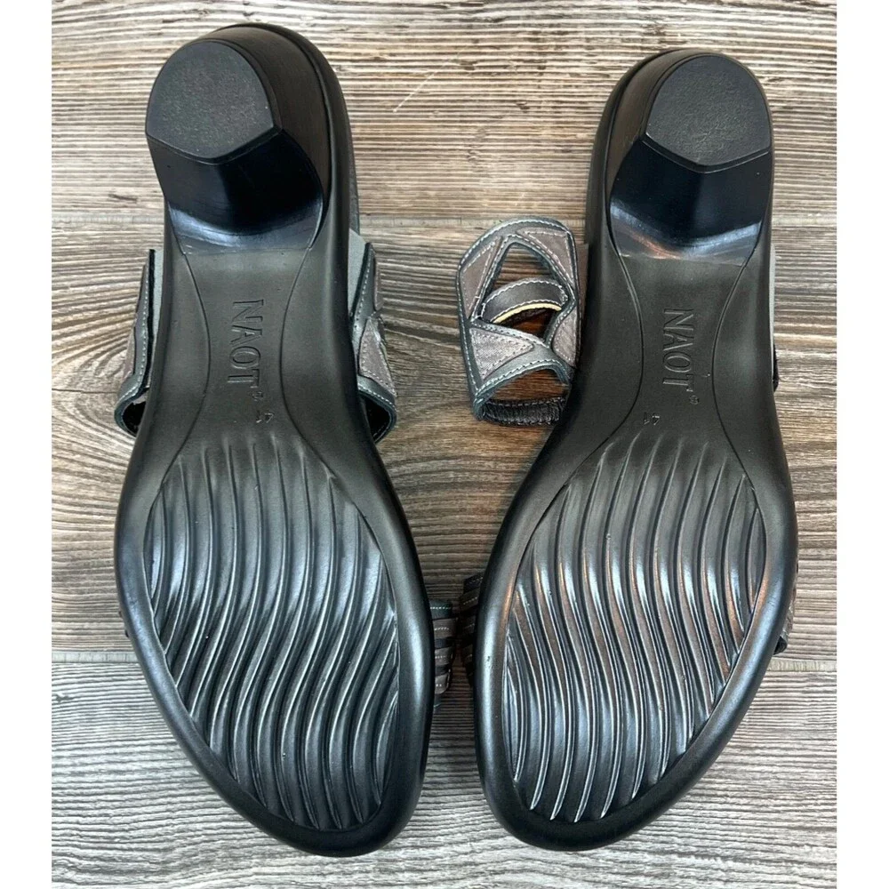Naot‎ Womens Grey Leather Comfort Heels Sandals EUR 41 US 10.5 Open Toe/Back